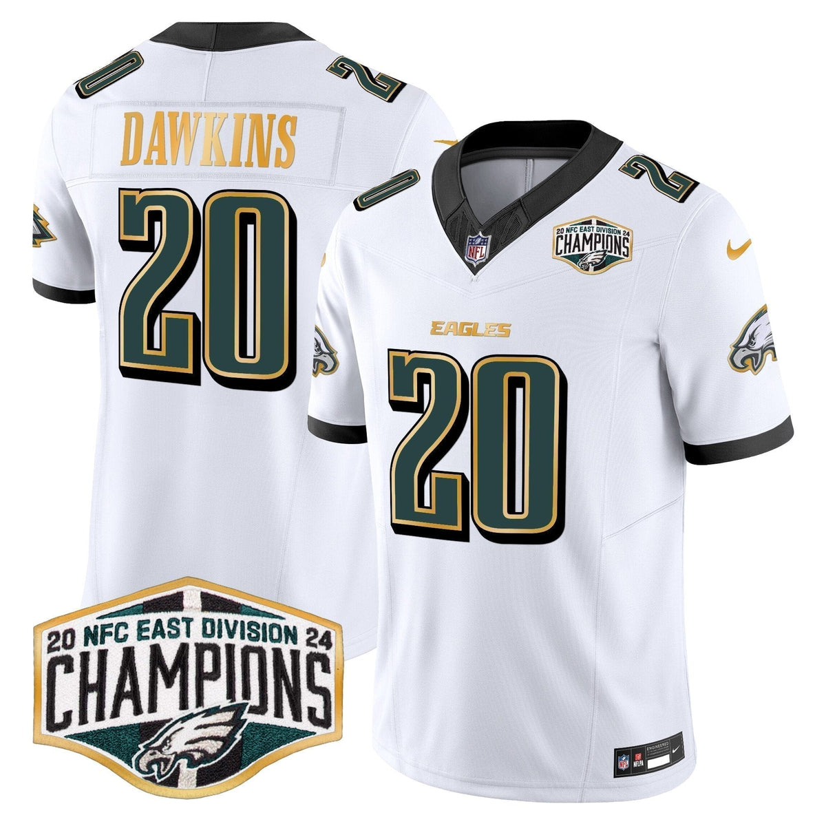Eagles 2024 NFC East Division Champions Gold Trim Vapor Limited Jersey - Stitched