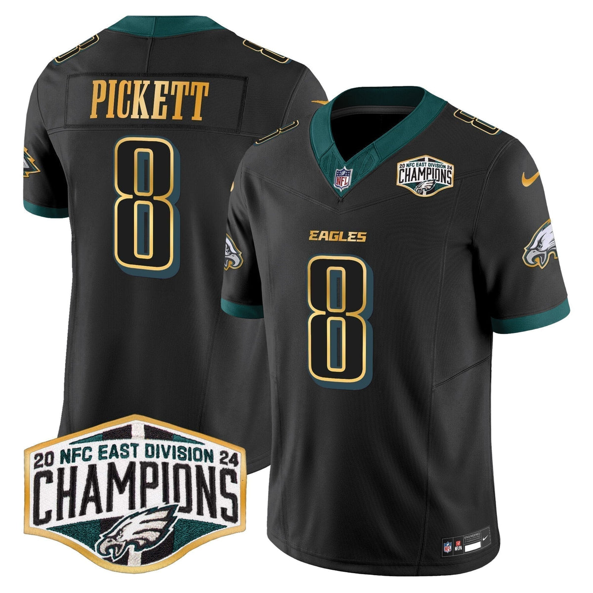 Eagles 2024 NFC East Division Champions Gold Trim Vapor Limited Jersey - Stitched