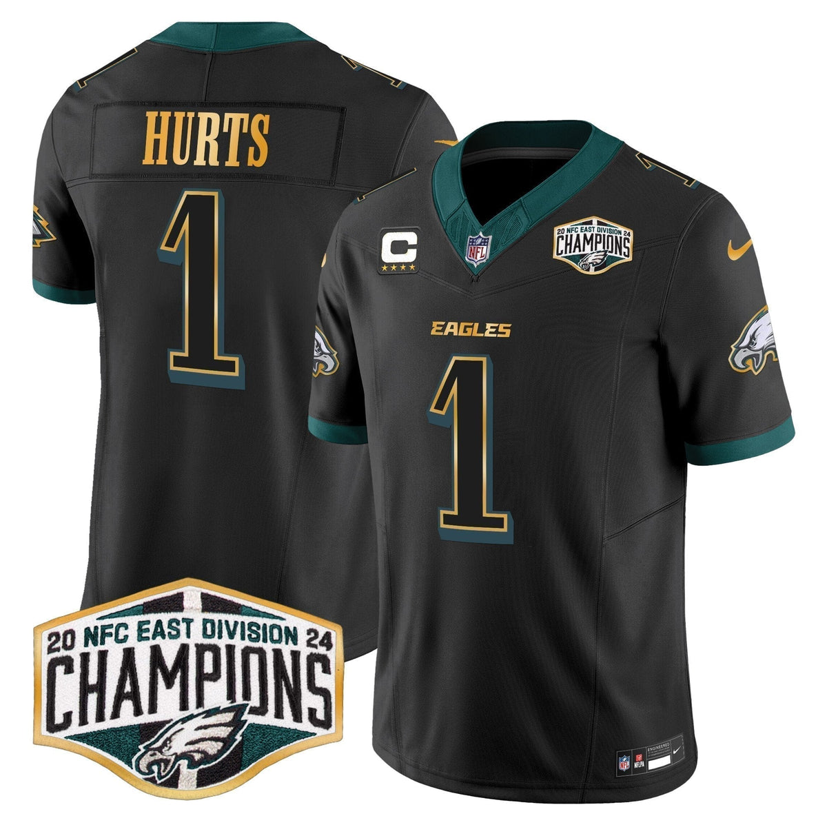 Eagles 2024 NFC East Division Champions Gold Trim Vapor Limited Jersey - Stitched