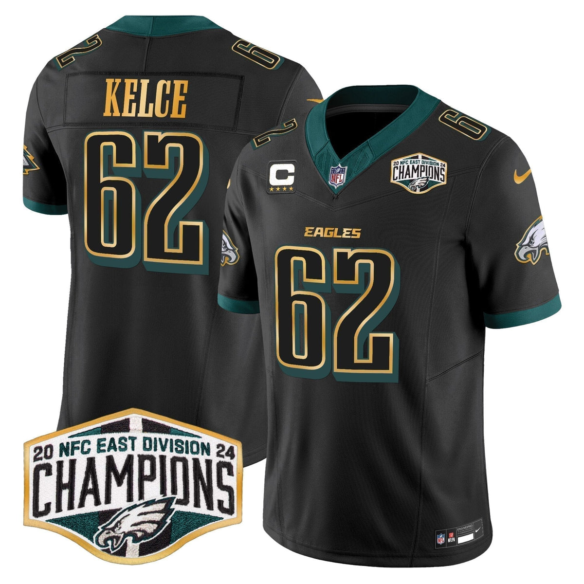 Eagles 2024 NFC East Division Champions Gold Trim Vapor Limited Jersey - Stitched