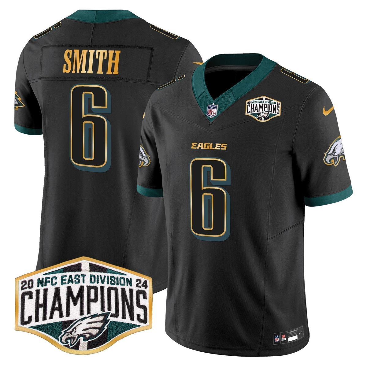 Eagles 2024 NFC East Division Champions Gold Trim Vapor Limited Jersey - Stitched