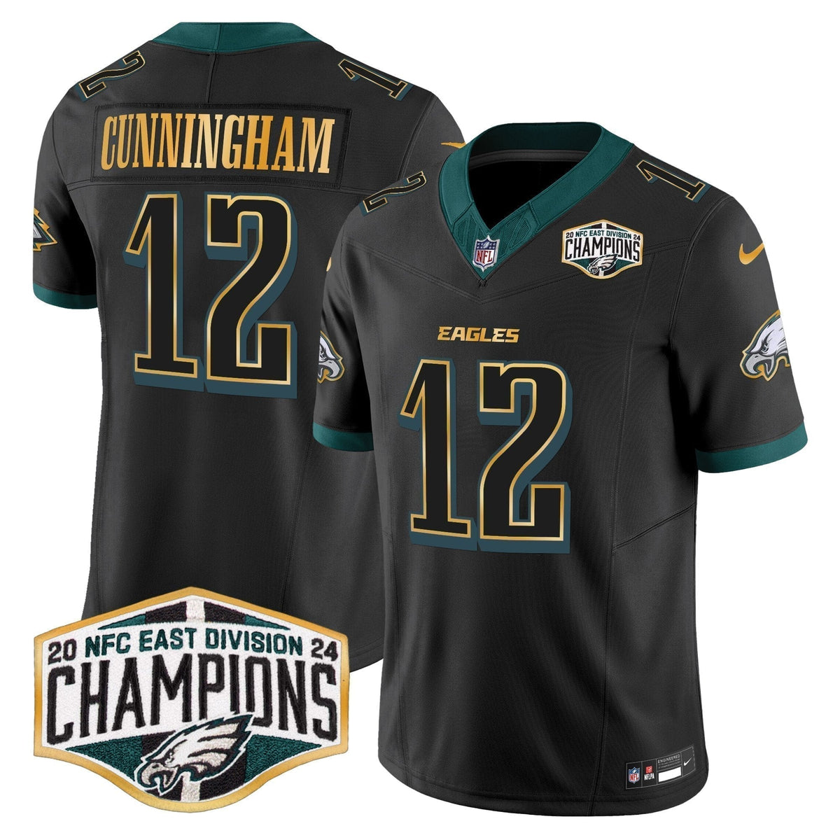Eagles 2024 NFC East Division Champions Gold Trim Vapor Limited Jersey - Stitched