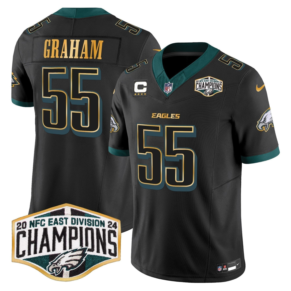 Eagles 2024 NFC East Division Champions Gold Trim Vapor Limited Jersey - Stitched