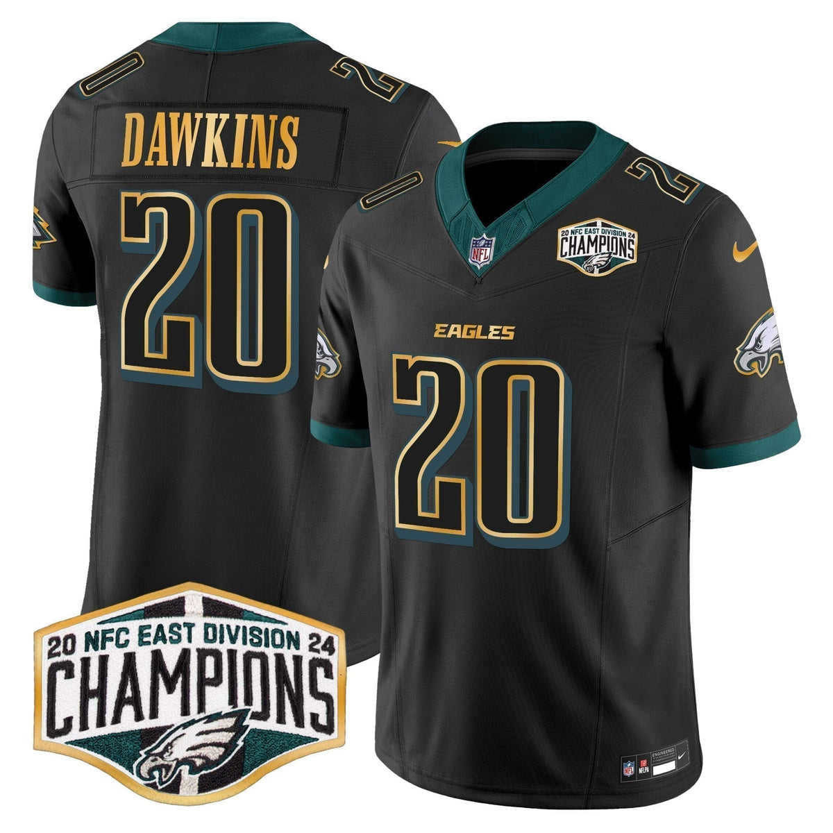 Eagles 2024 NFC East Division Champions Gold Trim Vapor Limited Jersey - Stitched