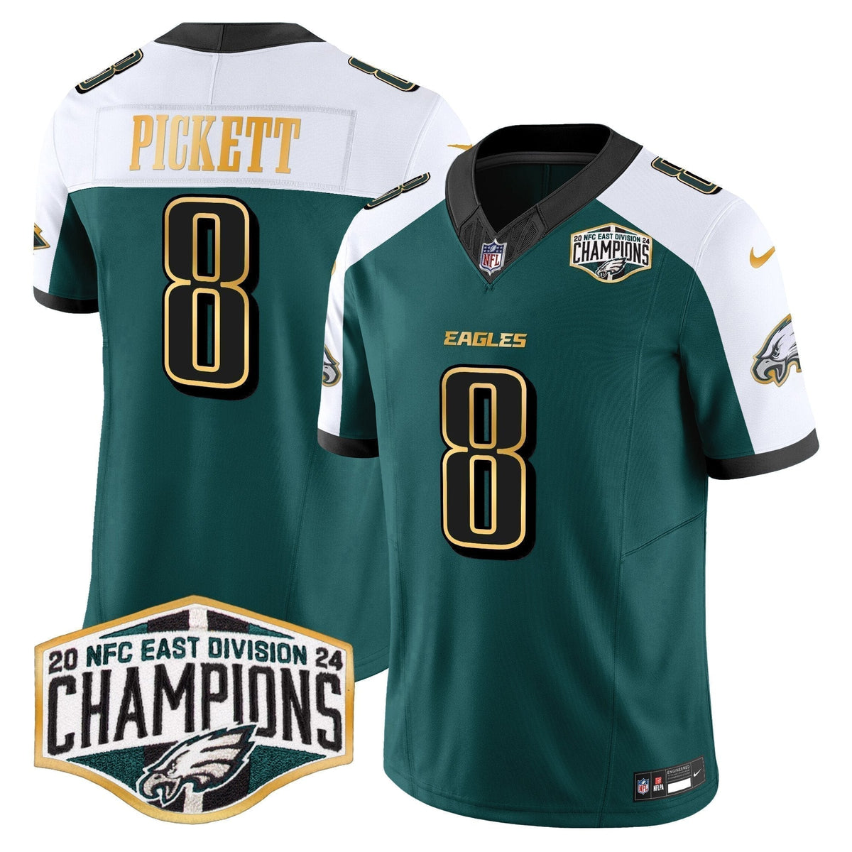 Eagles 2024 NFC East Division Champions Gold Trim Vapor Limited Jersey - Stitched