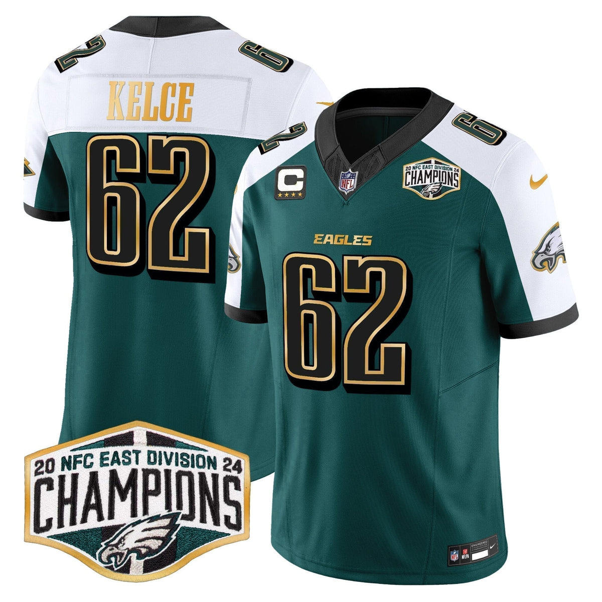Eagles 2024 NFC East Division Champions Gold Trim Vapor Limited Jersey - Stitched