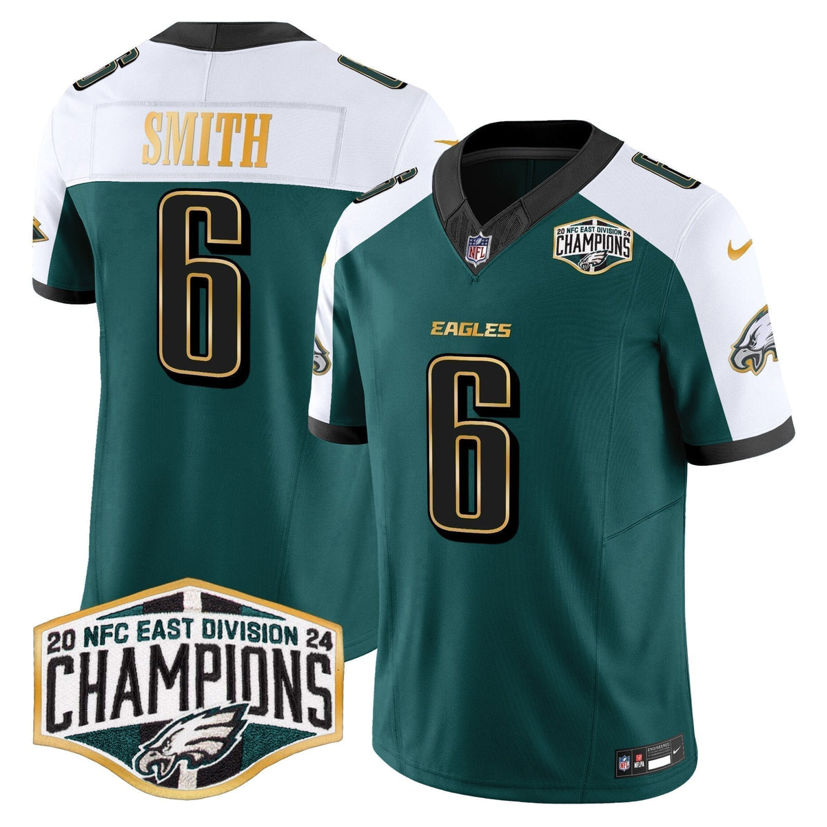 Eagles 2024 NFC East Division Champions Gold Trim Vapor Limited Jersey - Stitched