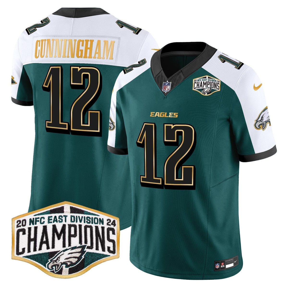 Eagles 2024 NFC East Division Champions Gold Trim Vapor Limited Jersey - Stitched