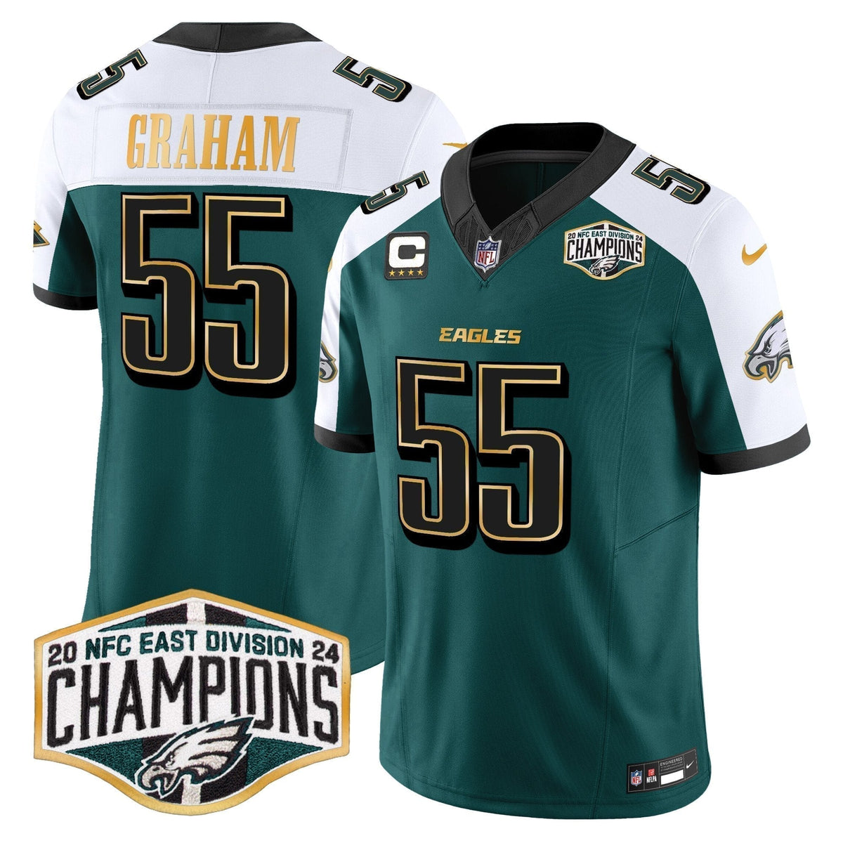 Eagles 2024 NFC East Division Champions Gold Trim Vapor Limited Jersey - Stitched