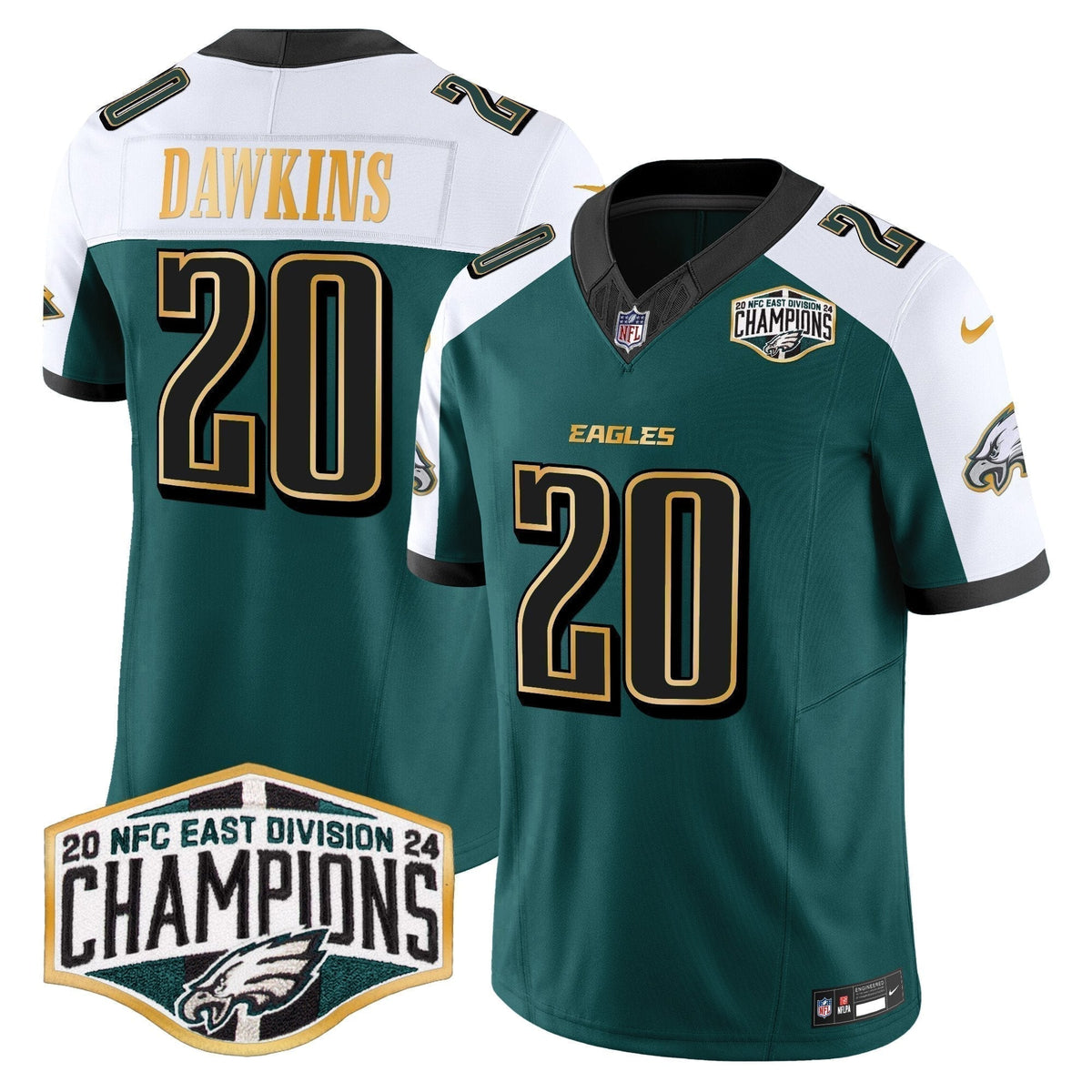 Eagles 2024 NFC East Division Champions Gold Trim Vapor Limited Jersey - Stitched