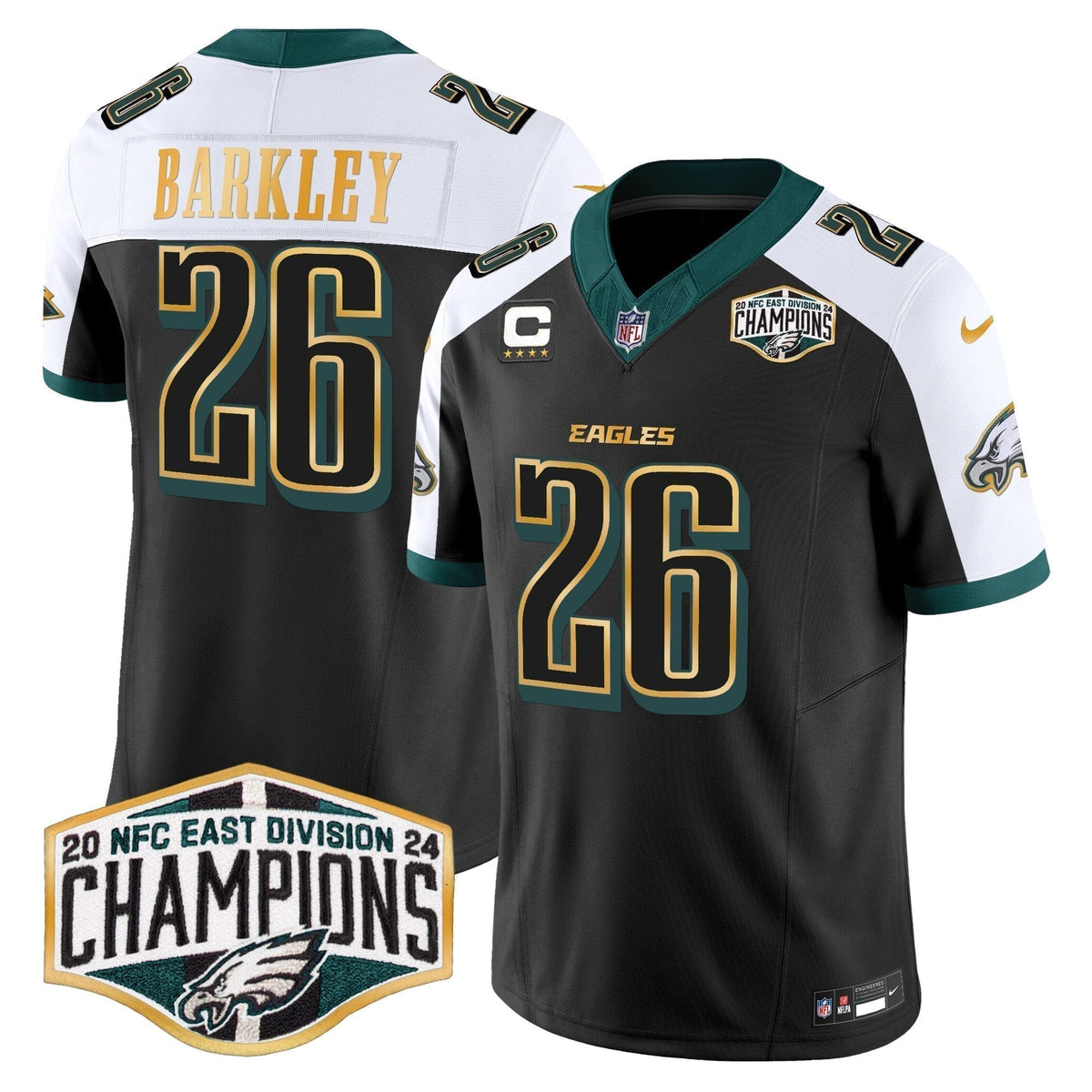Eagles 2024 NFC East Division Champions Gold Trim Vapor Limited Jersey - Stitched