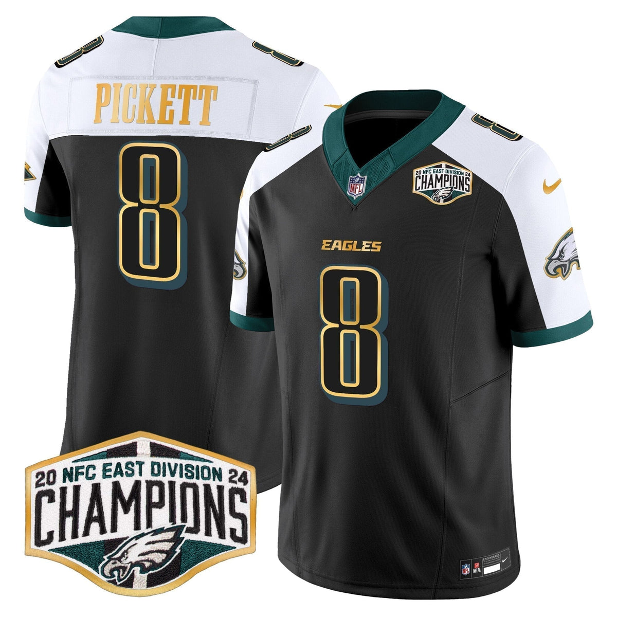 Eagles 2024 NFC East Division Champions Gold Trim Vapor Limited Jersey - Stitched