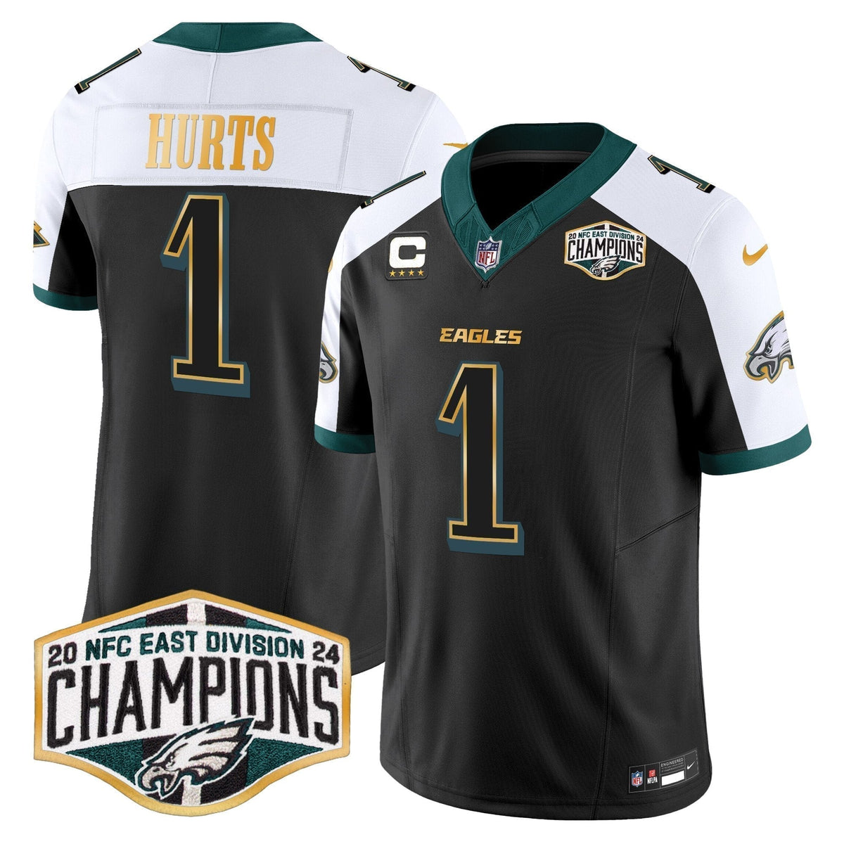 Eagles 2024 NFC East Division Champions Gold Trim Vapor Limited Jersey - Stitched