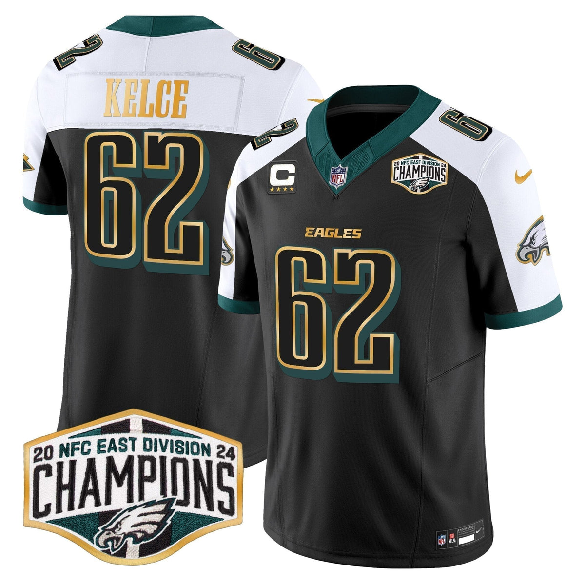 Eagles 2024 NFC East Division Champions Gold Trim Vapor Limited Jersey - Stitched