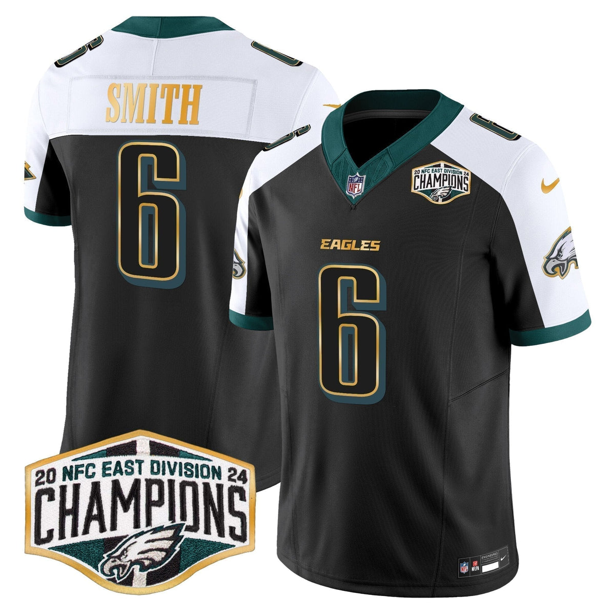 Eagles 2024 NFC East Division Champions Gold Trim Vapor Limited Jersey - Stitched