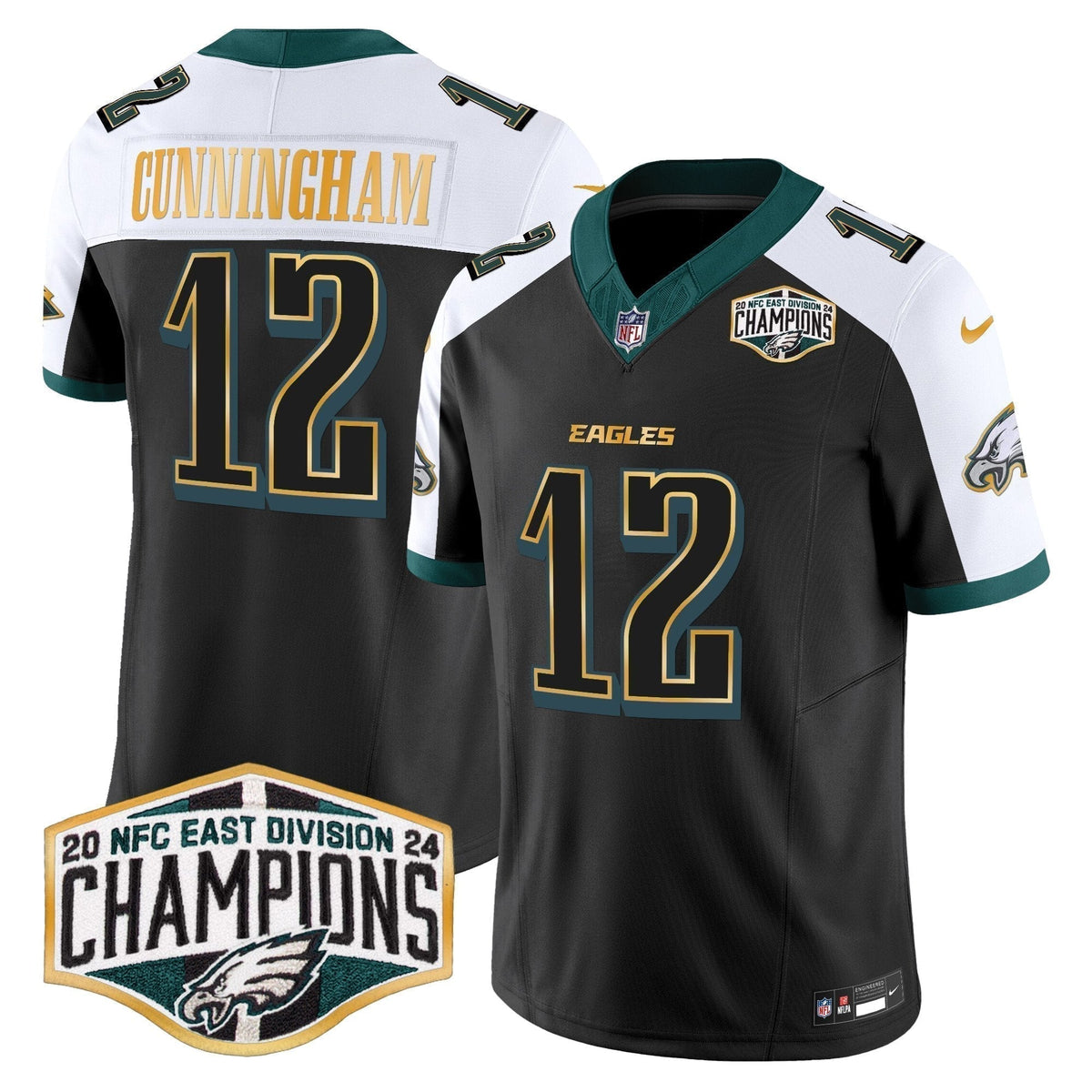 Eagles 2024 NFC East Division Champions Gold Trim Vapor Limited Jersey - Stitched