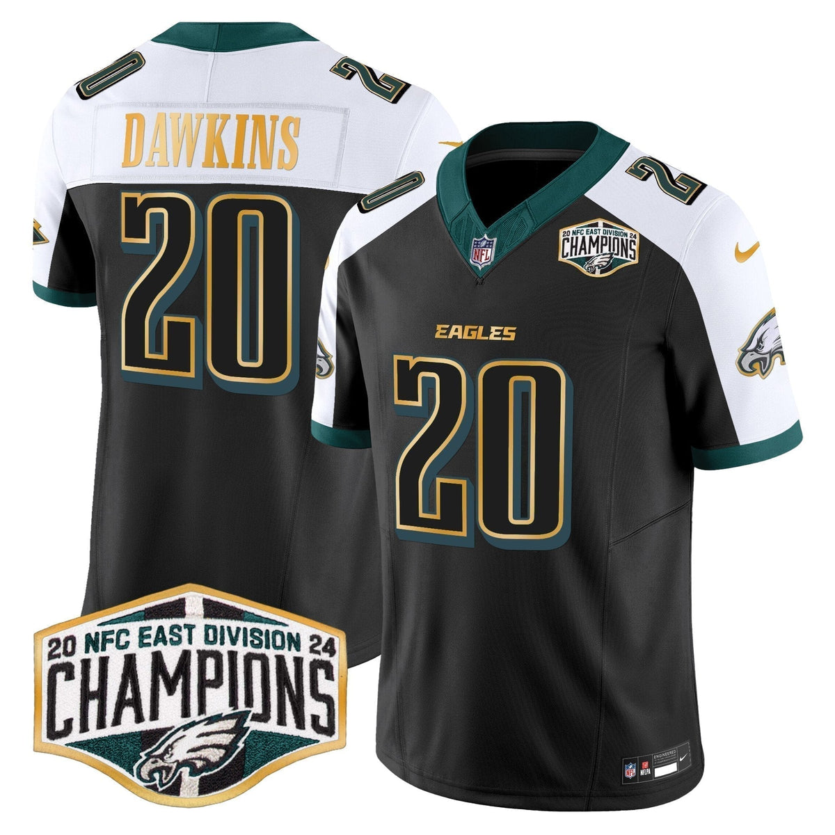 Eagles 2024 NFC East Division Champions Gold Trim Vapor Limited Jersey - Stitched