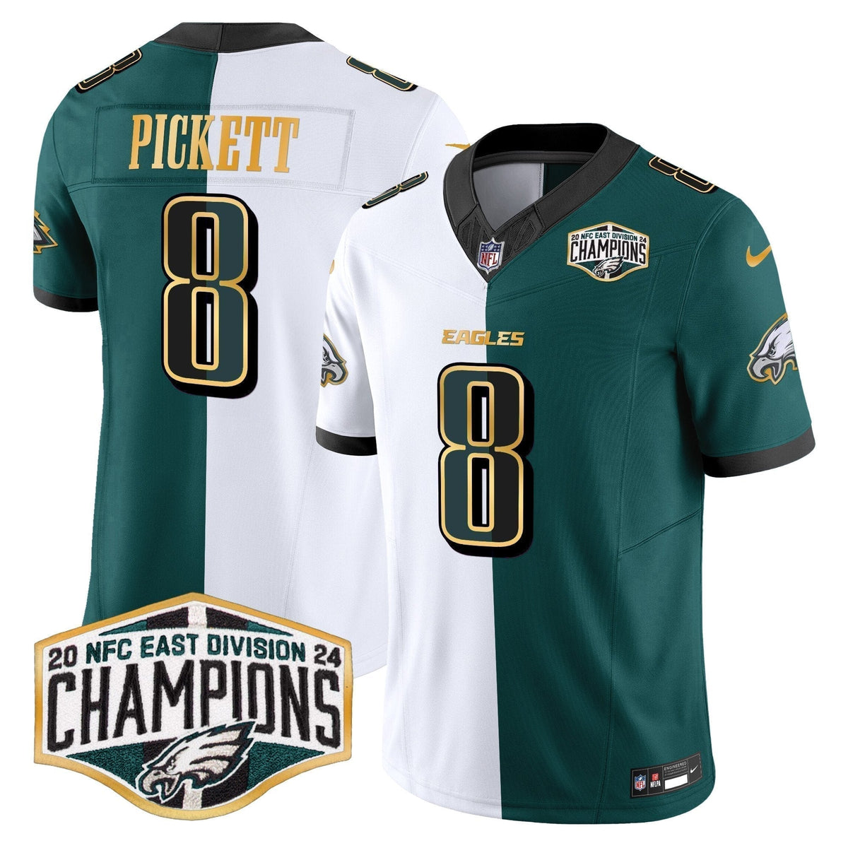 Eagles 2024 NFC East Division Champions Gold Trim Vapor Limited Jersey - Stitched