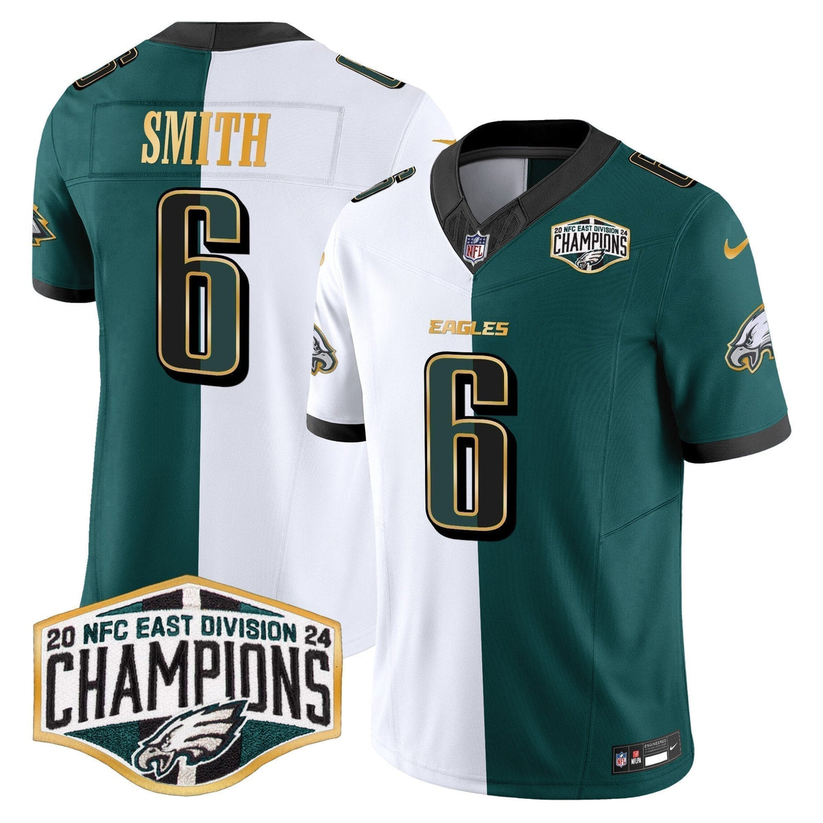 Eagles 2024 NFC East Division Champions Gold Trim Vapor Limited Jersey - Stitched
