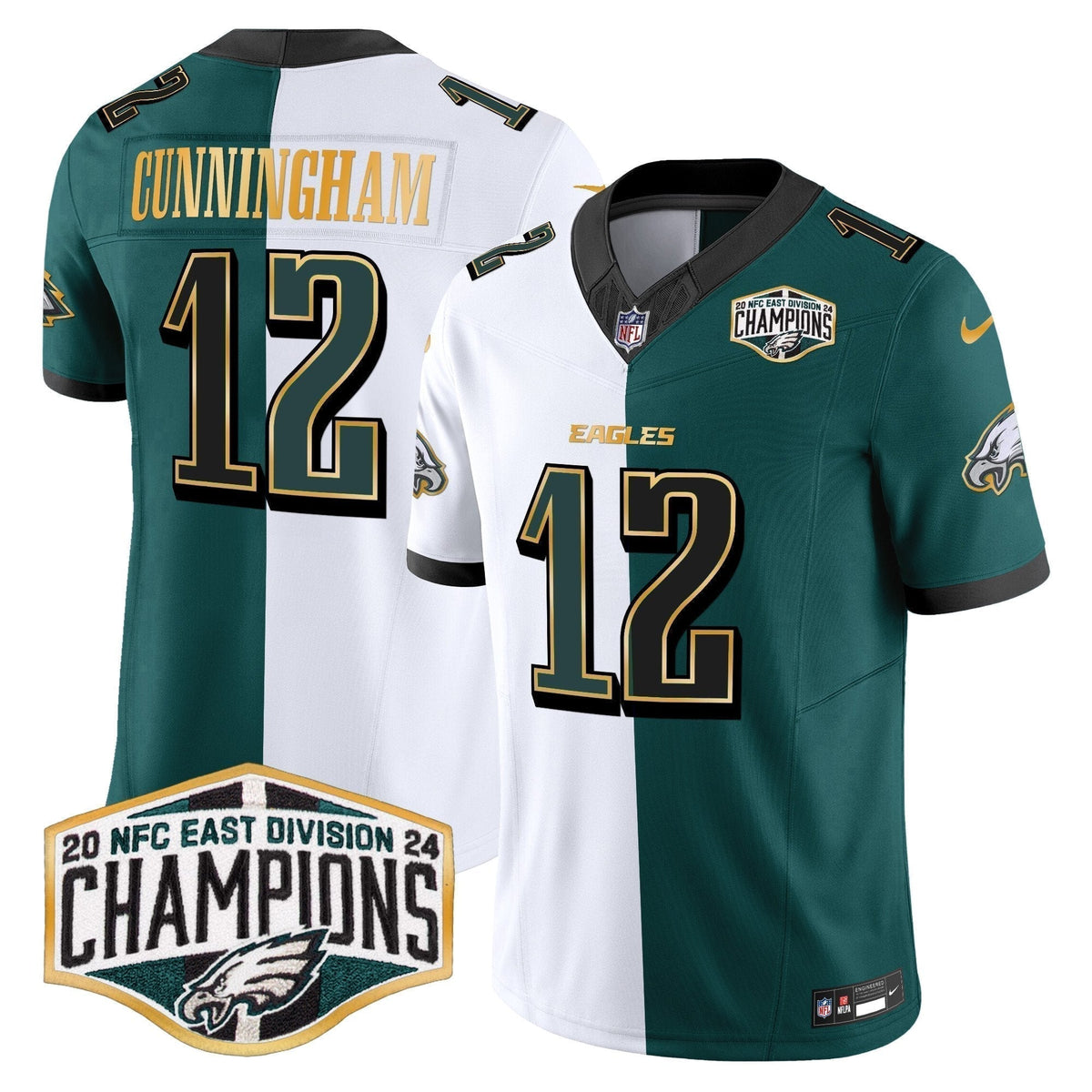 Eagles 2024 NFC East Division Champions Gold Trim Vapor Limited Jersey - Stitched