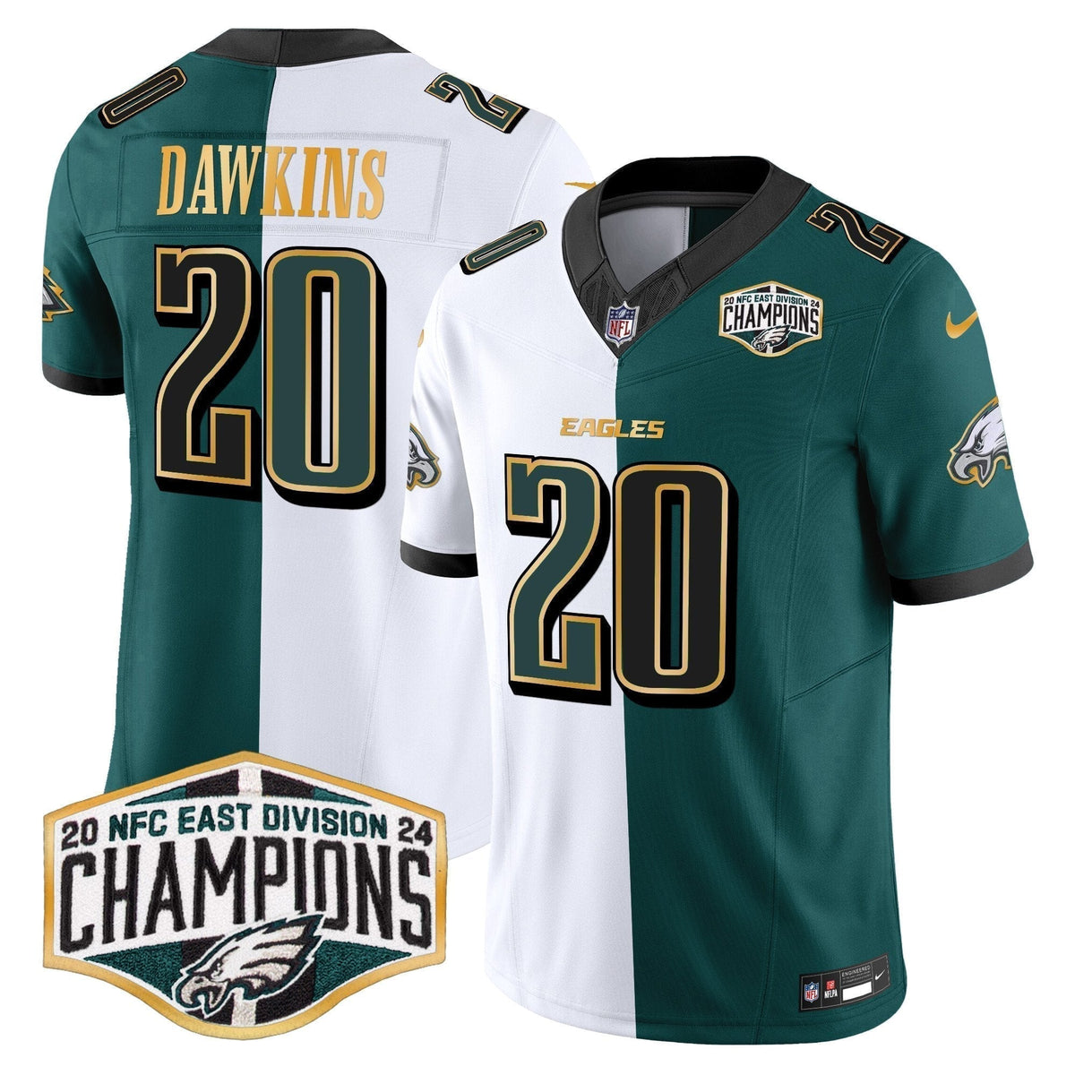 Eagles 2024 NFC East Division Champions Gold Trim Vapor Limited Jersey - Stitched