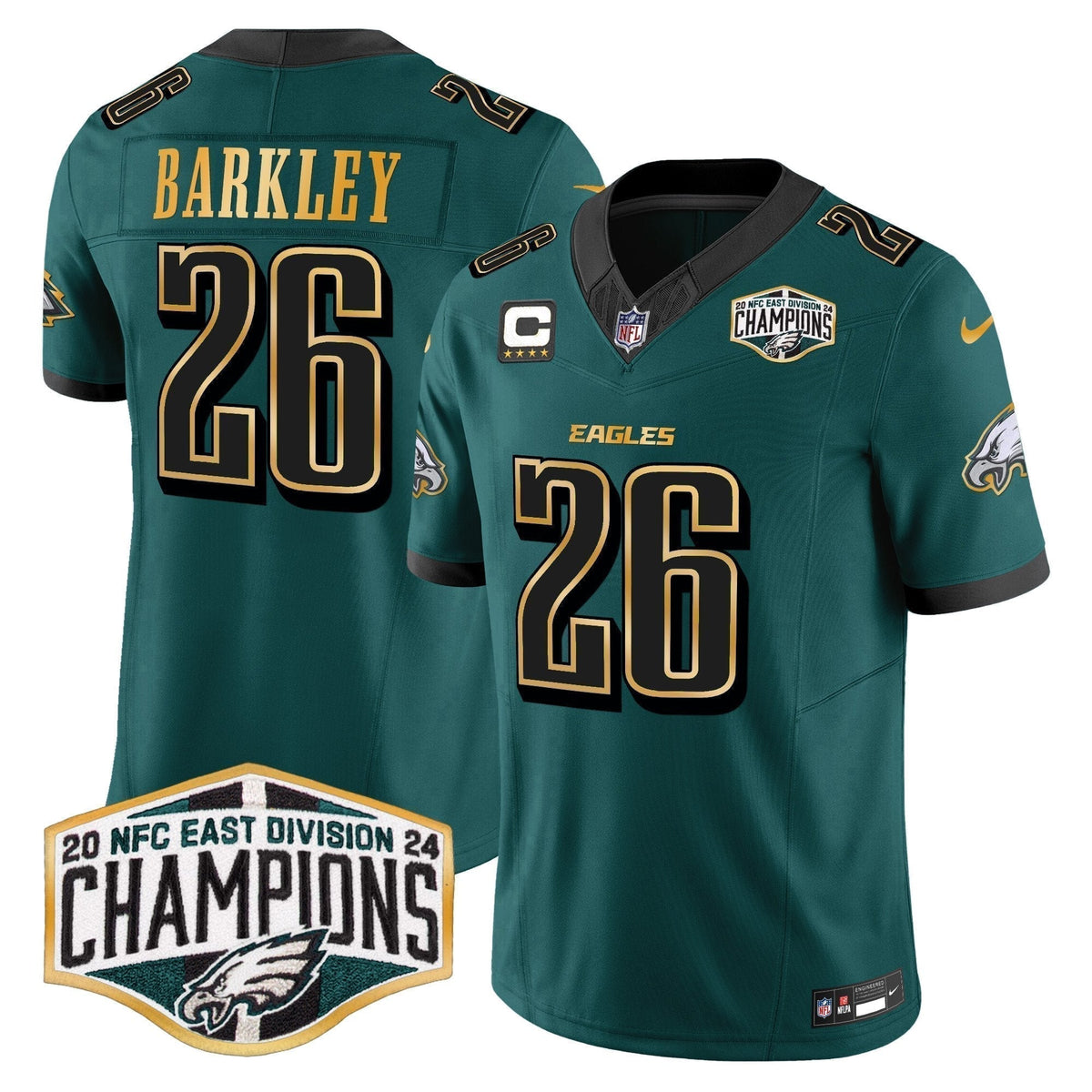 Eagles 2024 NFC East Division Champions Gold Trim Vapor Limited Jersey - Stitched