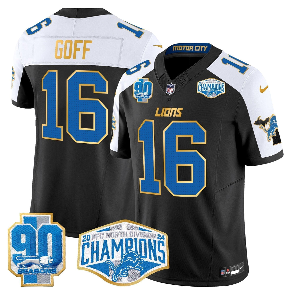 DET 2024 NFC North Division Champions Patch Gold Trim Vapor Limited Jersey - Stitched