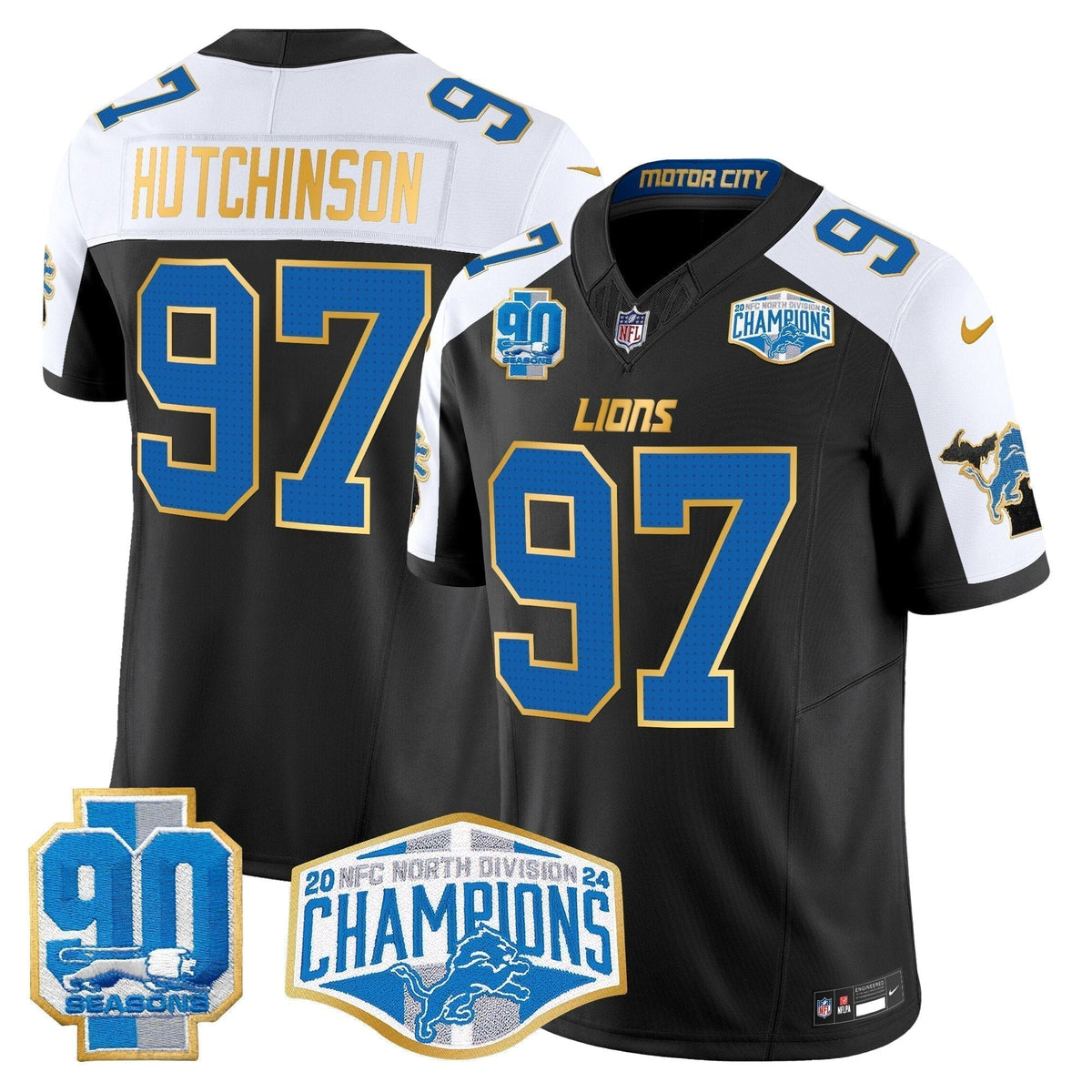 DET 2024 NFC North Division Champions Patch Gold Trim Vapor Limited Jersey - Stitched