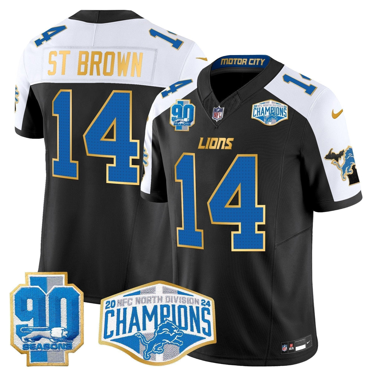 DET 2024 NFC North Division Champions Patch Gold Trim Vapor Limited Jersey - Stitched
