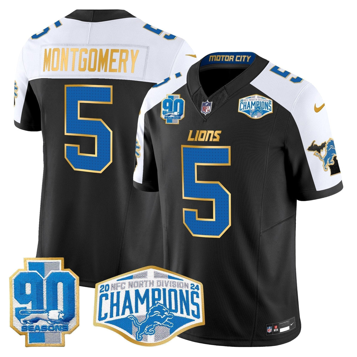 DET 2024 NFC North Division Champions Patch Gold Trim Vapor Limited Jersey - Stitched