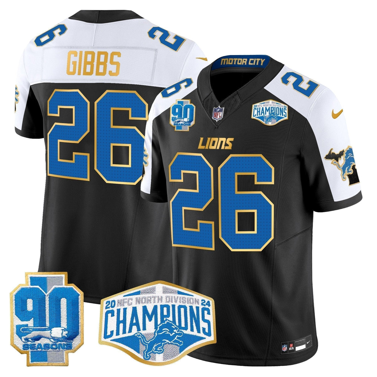 DET 2024 NFC North Division Champions Patch Gold Trim Vapor Limited Jersey - Stitched