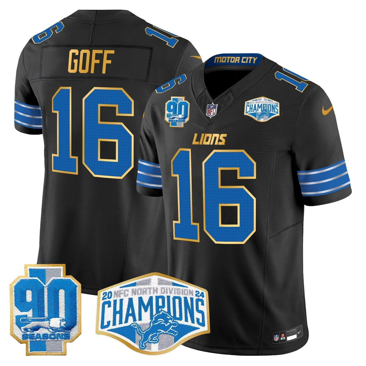 DET 2024 NFC North Division Champions Patch Gold Trim Vapor Limited Jersey - Stitched