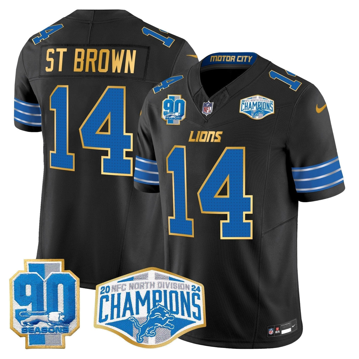 DET 2024 NFC North Division Champions Patch Gold Trim Vapor Limited Jersey - Stitched