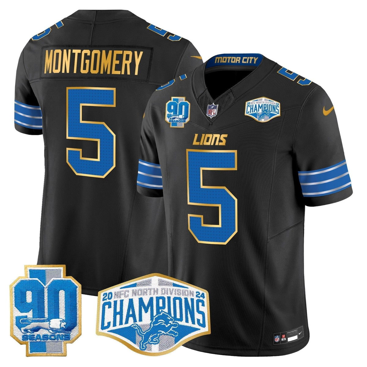 DET 2024 NFC North Division Champions Patch Gold Trim Vapor Limited Jersey - Stitched