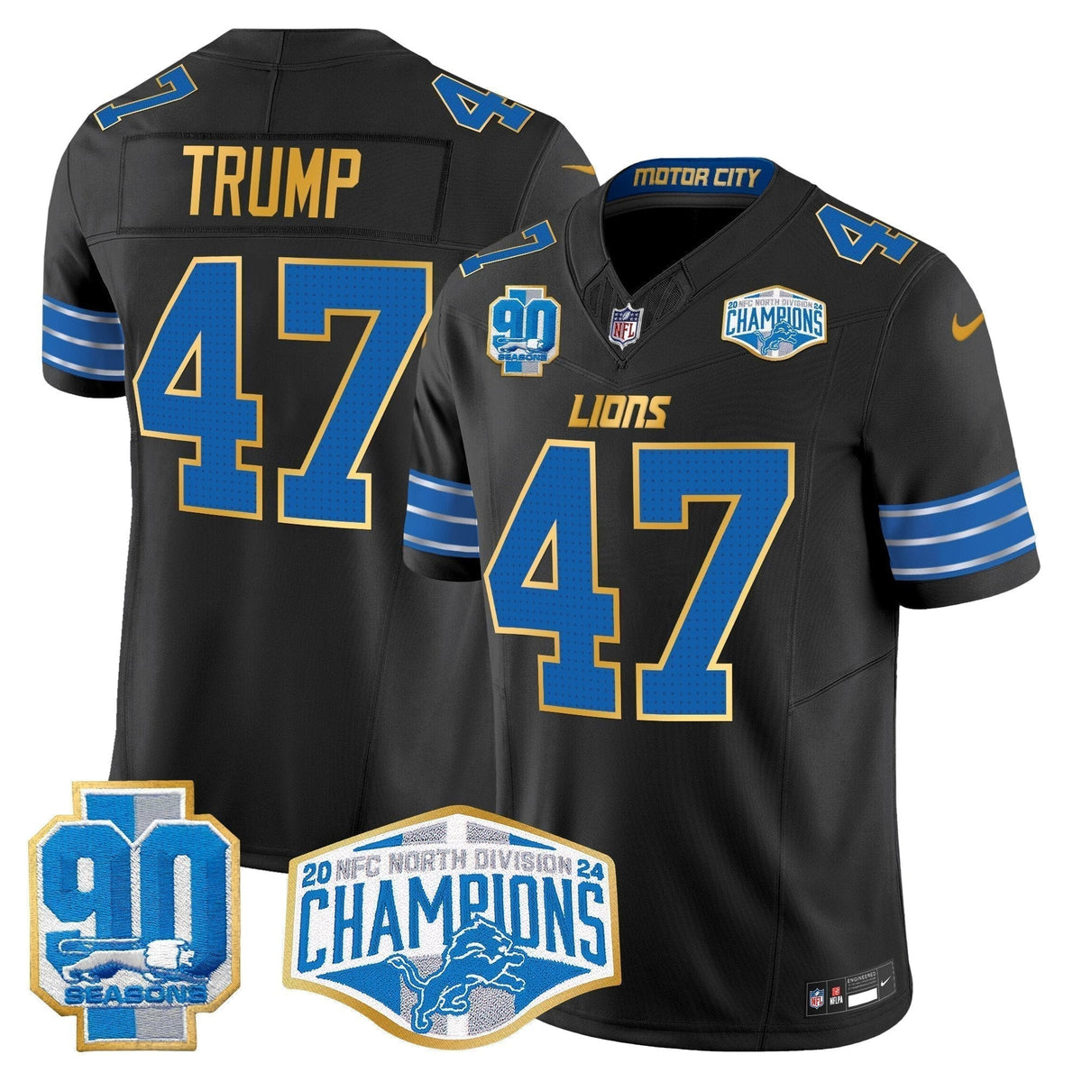 DET 2024 NFC North Division Champions Patch Gold Trim Vapor Limited Jersey - Stitched