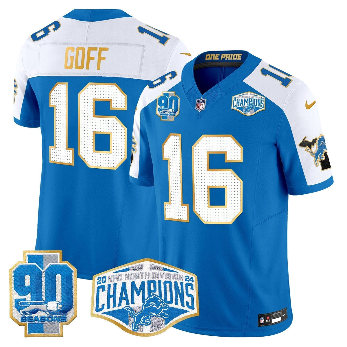 DET 2024 NFC North Division Champions Patch Gold Trim Vapor Limited Jersey - Stitched