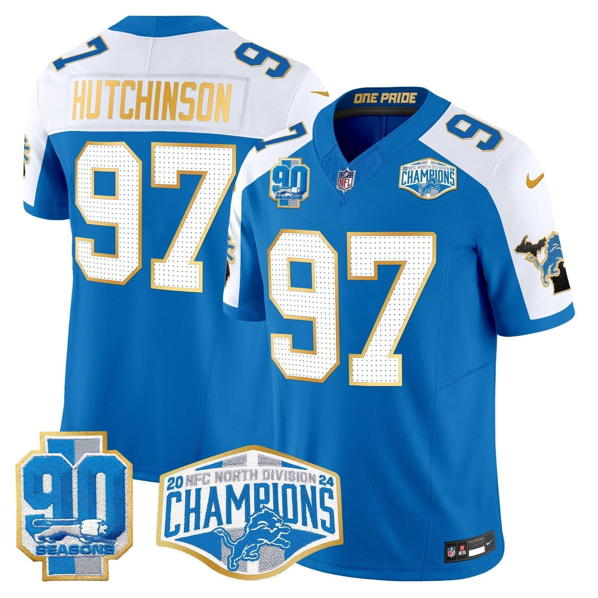 DET 2024 NFC North Division Champions Patch Gold Trim Vapor Limited Jersey - Stitched