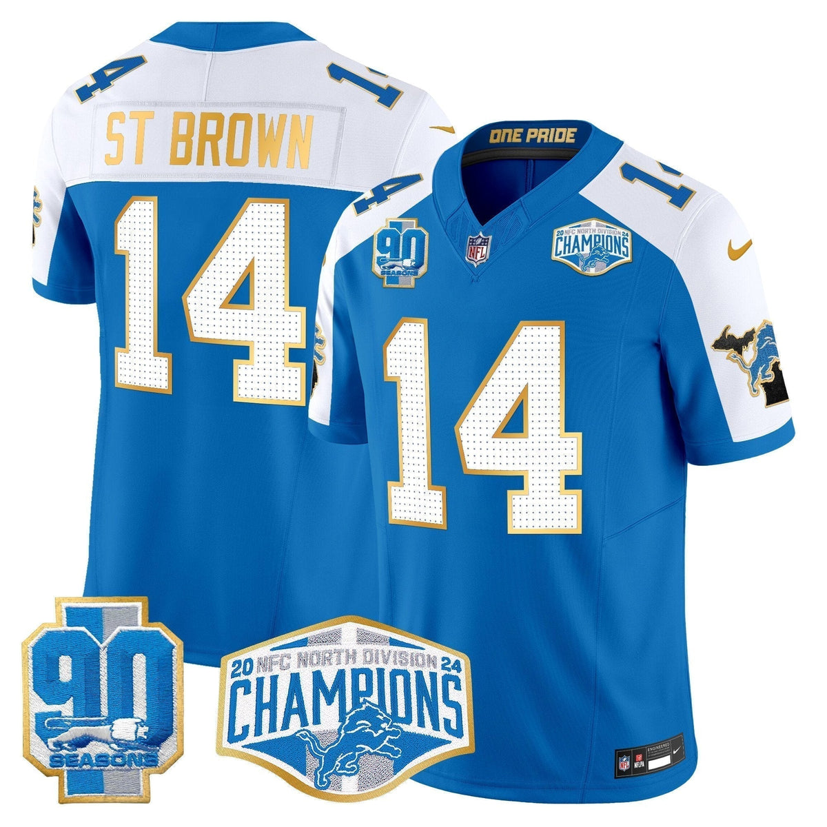 DET 2024 NFC North Division Champions Patch Gold Trim Vapor Limited Jersey - Stitched