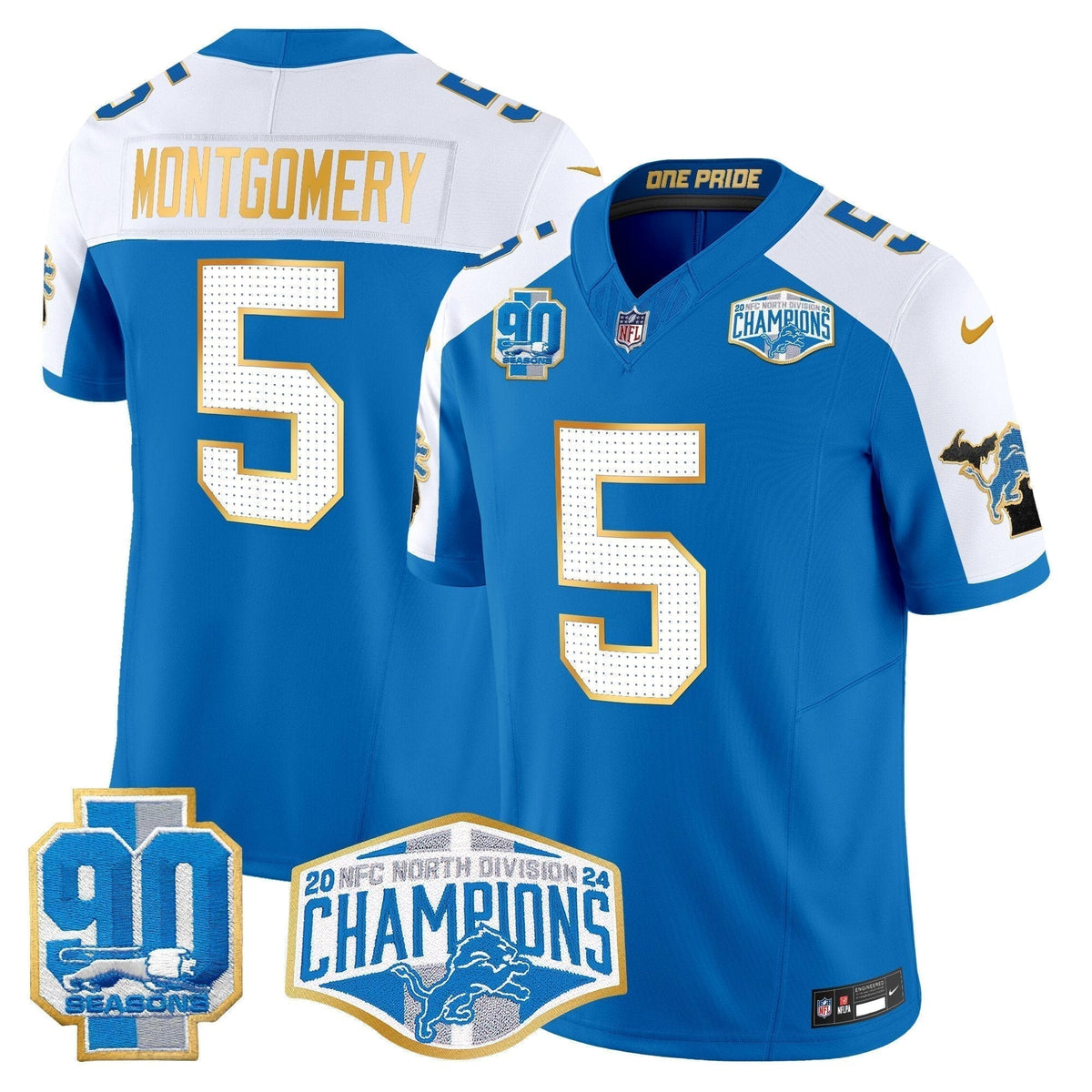 DET 2024 NFC North Division Champions Patch Gold Trim Vapor Limited Jersey - Stitched