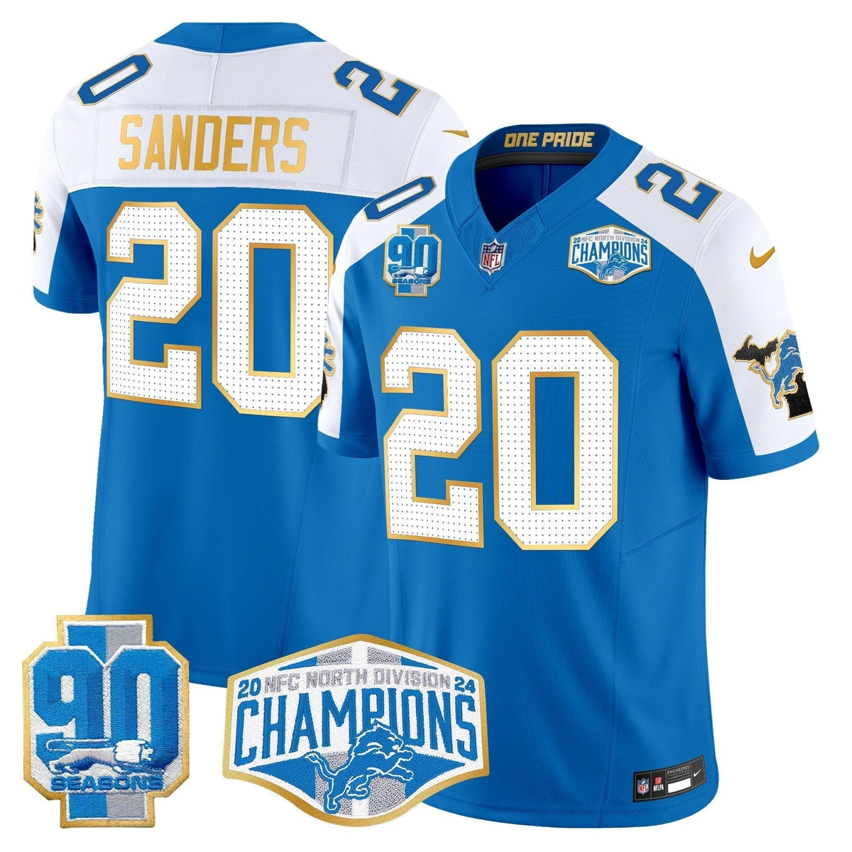 DET 2024 NFC North Division Champions Patch Gold Trim Vapor Limited Jersey - Stitched