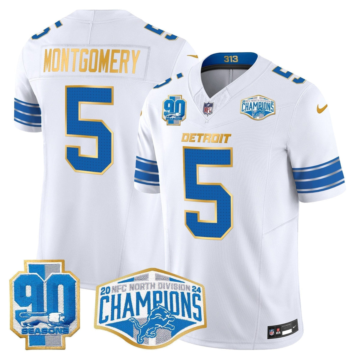 DET 2024 NFC North Division Champions Patch Gold Trim Vapor Limited Jersey - Stitched