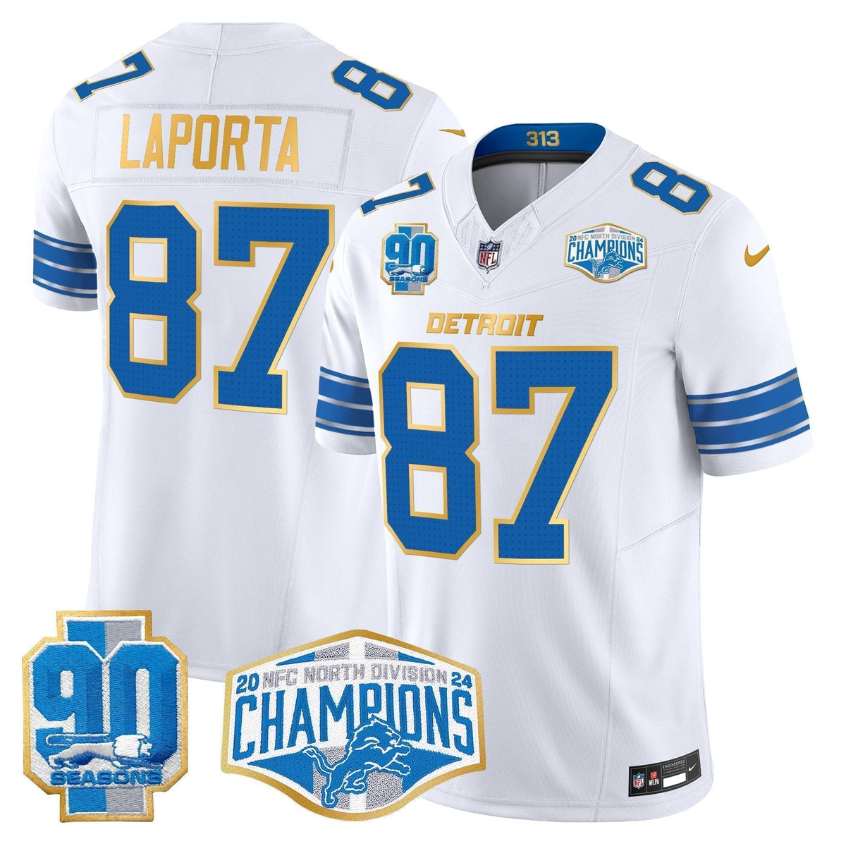 DET 2024 NFC North Division Champions Patch Gold Trim Vapor Limited Jersey - Stitched