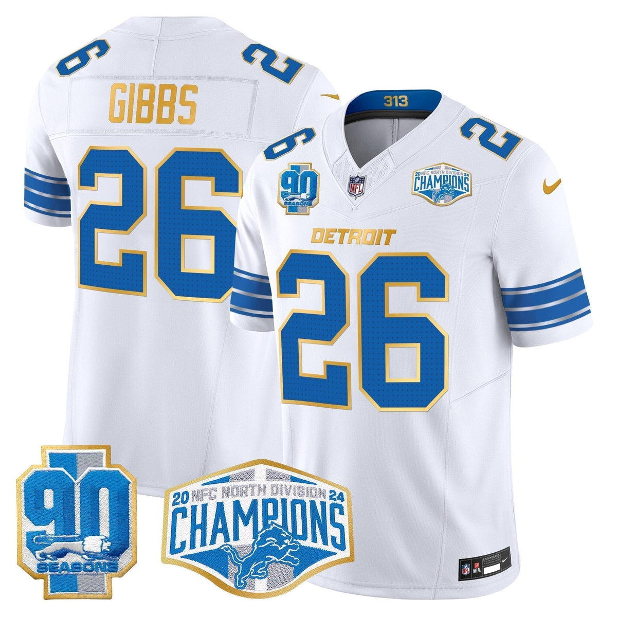 DET 2024 NFC North Division Champions Patch Gold Trim Vapor Limited Jersey - Stitched
