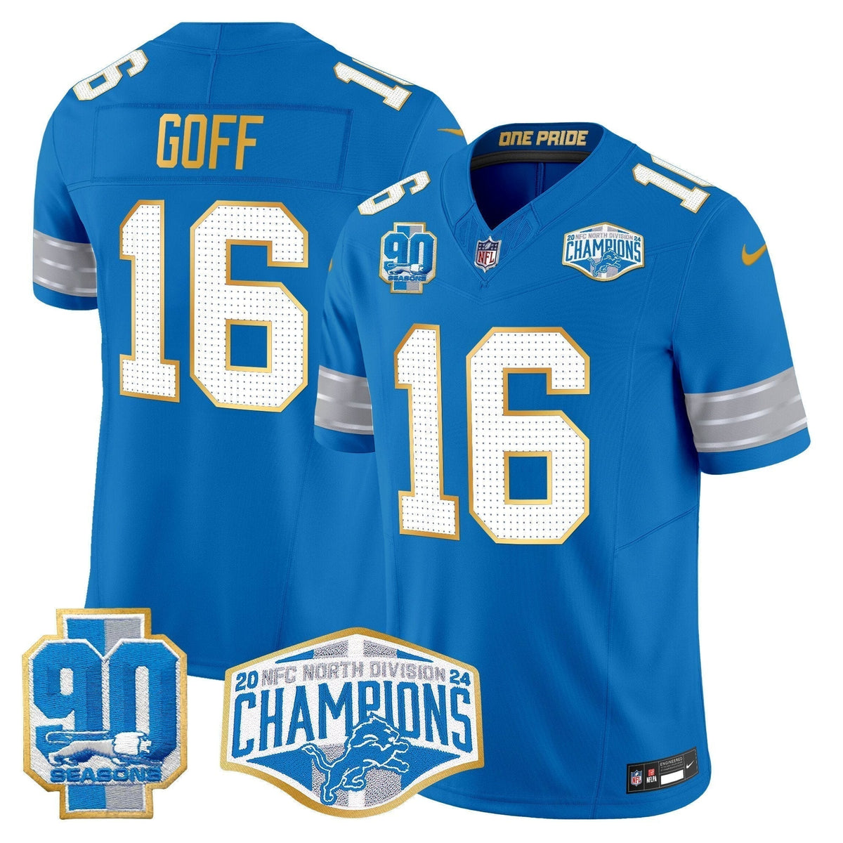 DET 2024 NFC North Division Champions Patch Gold Trim Vapor Limited Jersey - Stitched