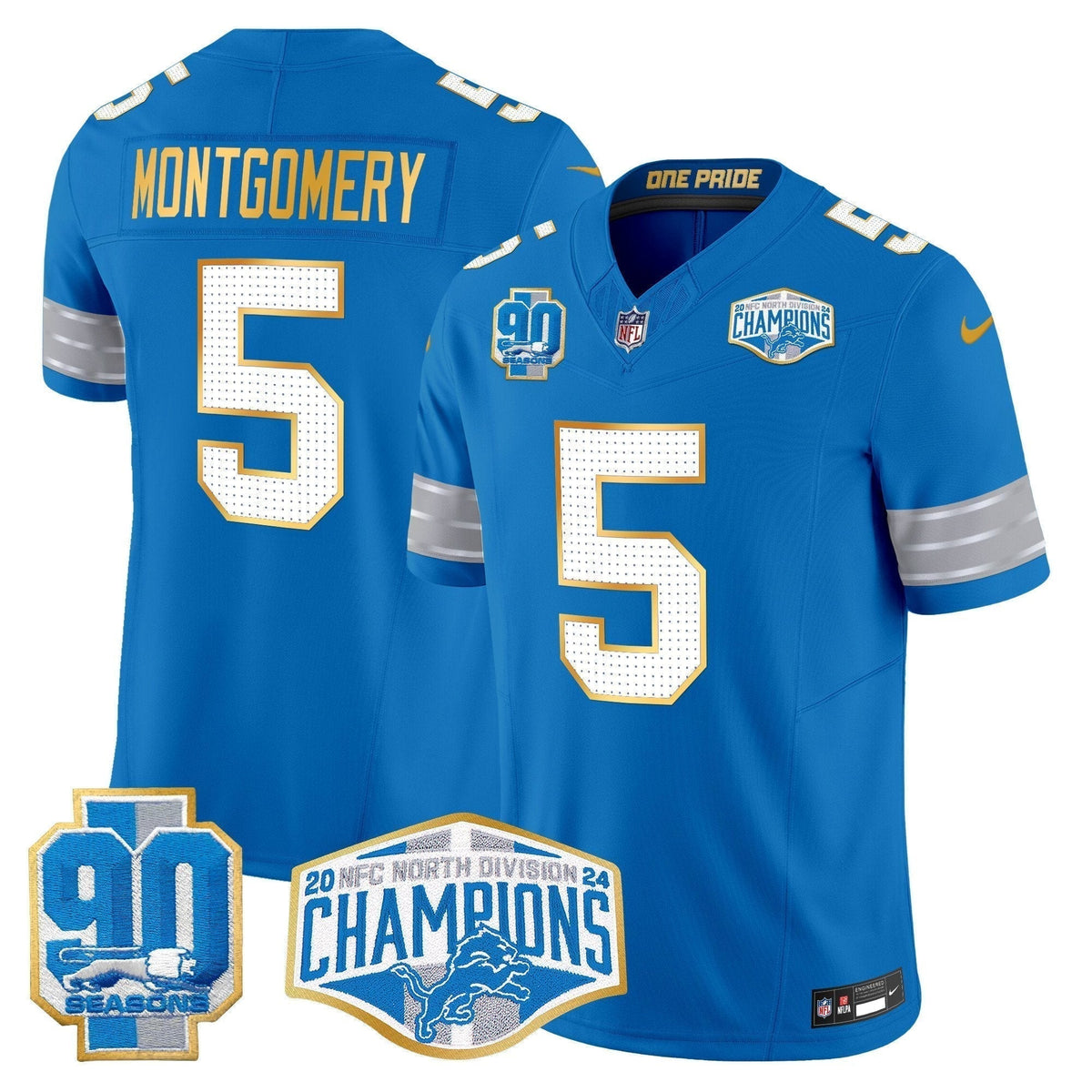 DET 2024 NFC North Division Champions Patch Gold Trim Vapor Limited Jersey - Stitched