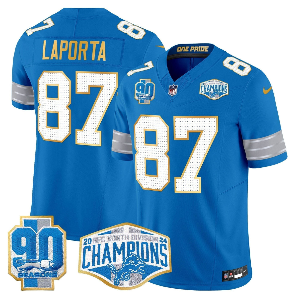 DET 2024 NFC North Division Champions Patch Gold Trim Vapor Limited Jersey - Stitched