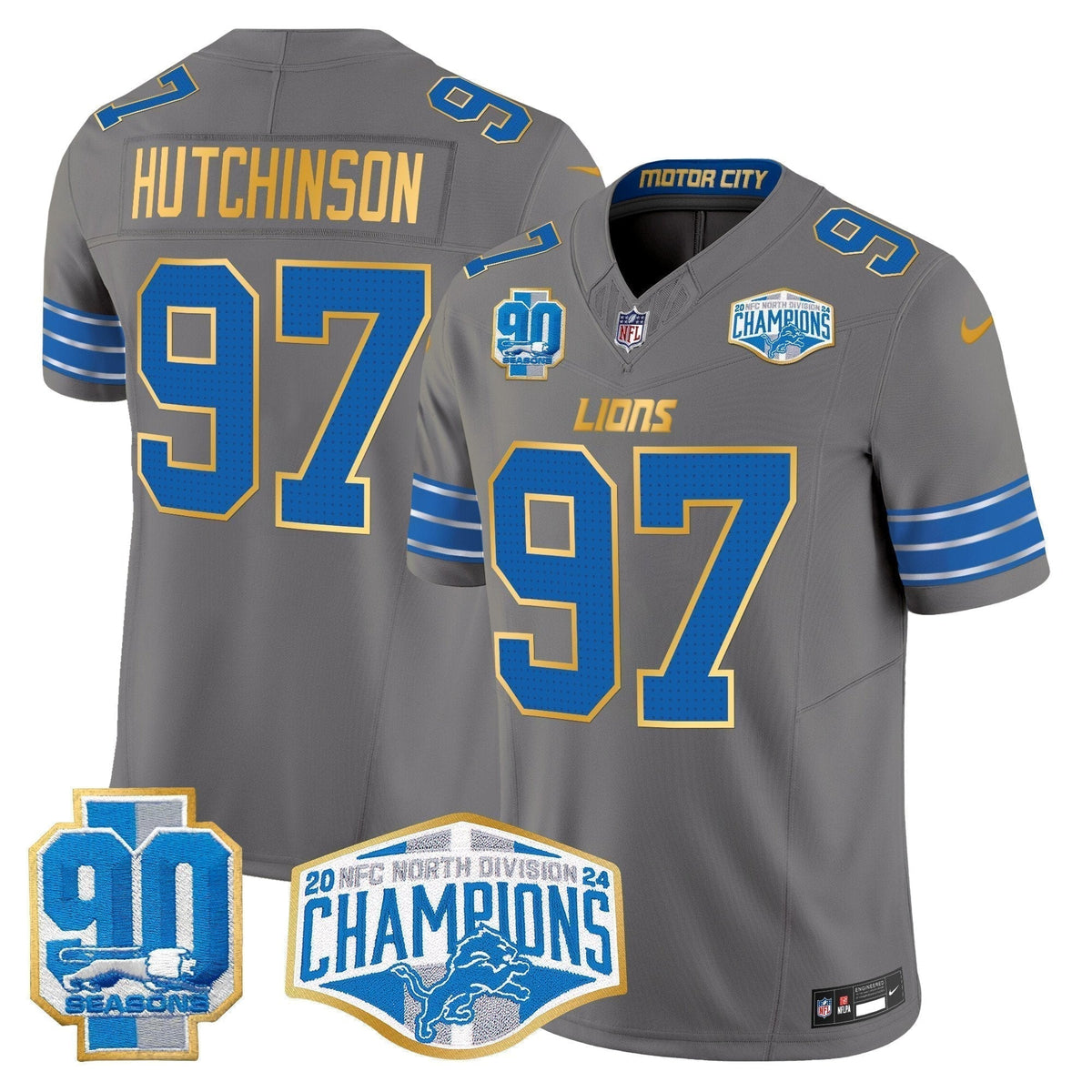 DET 2024 NFC North Division Champions Patch Gold Trim Vapor Limited Jersey - Stitched