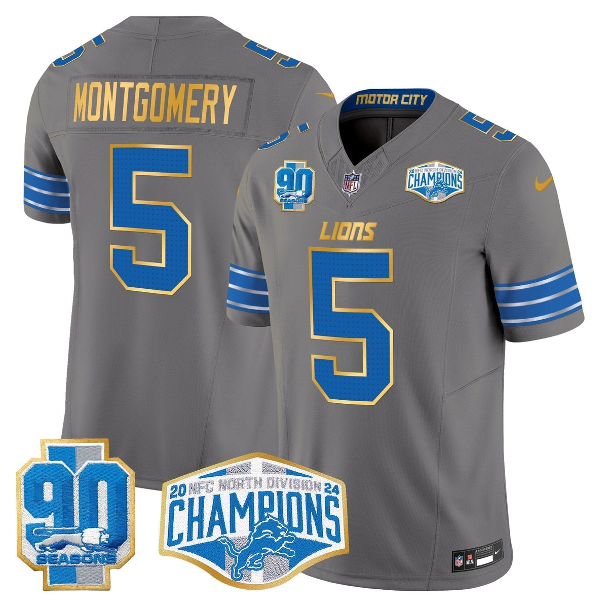 DET 2024 NFC North Division Champions Patch Gold Trim Vapor Limited Jersey - Stitched