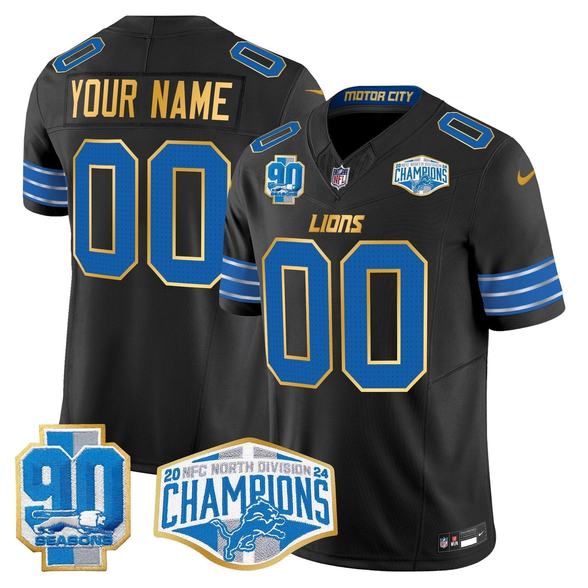 DET 2024 NFC North Division Champions Patch Gold Trim Vapor Limited Custom Jersey - Stitched