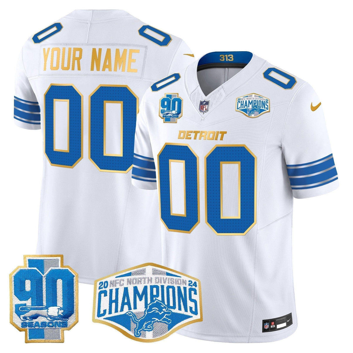 DET 2024 NFC North Division Champions Patch Gold Trim Vapor Limited Custom Jersey - Stitched